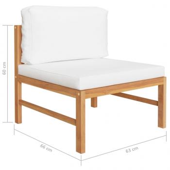 6-tlg. Garten-Lounge-Set mit Creme Kissen Massivholz Teak