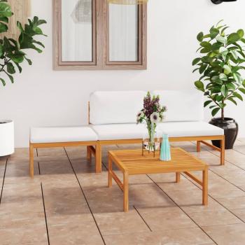 ARDEBO.de - 4-tlg. Garten-Lounge-Set mit Creme Kissen Massivholz Teak