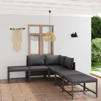 ARDEBO.de - 6-tlg. Garten-Lounge-Set mit Kissen Poly Rattan Grau