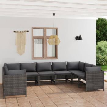 ARDEBO.de - 9-tlg. Garten-Lounge-Set mit Kissen Poly Rattan Grau