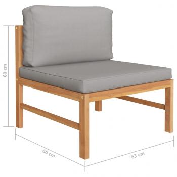 4-tlg. Garten-Lounge-Set mit Grauen Kissen Massivholz Teak