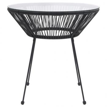 Garten-Esstisch Schwarz Ø70x74 cm Rattan und Glas