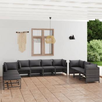 ARDEBO.de - 10-tlg. Garten-Lounge-Set mit Kissen Poly Rattan Grau