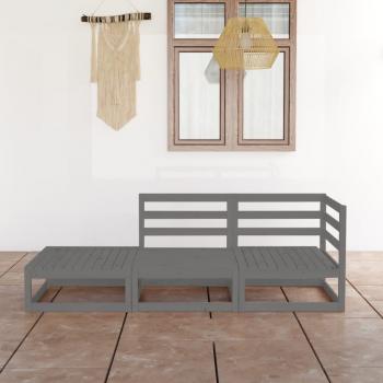 ARDEBO.de - 3-tlg. Garten-Lounge-Set Grau Massivholz Kiefer