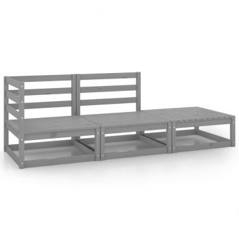 ARDEBO.de - 3-tlg. Garten-Lounge-Set Grau Kiefer Massivholz