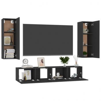 4-tlg. TV-Schrank-Set Schwarz Holzwerkstoff