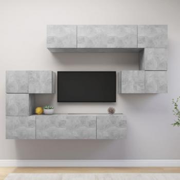 ARDEBO.de - 8-tlg. TV-Schrank-Set Betongrau Holzwerkstoff