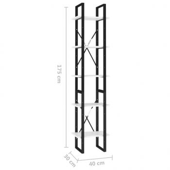 Bücherregal 5 Fächer Weiß 40x30x175 cm Holzwerkstoff