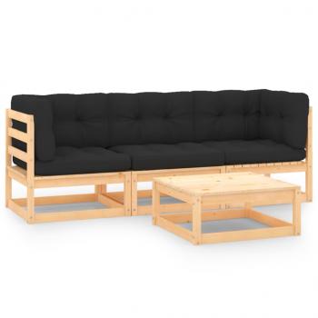 ARDEBO.de - 4-tlg. Garten-Lounge-Set mit Kissen Massivholz Kiefer