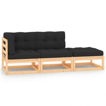 ARDEBO.de - 3-tlg. Garten-Lounge-Set mit Kissen Massivholz Kiefer