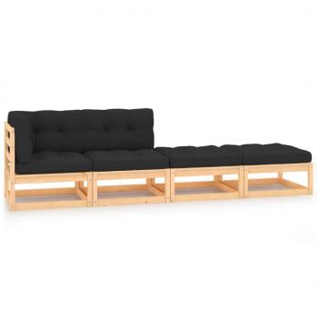 ARDEBO.de - 4-tlg. Garten-Lounge-Set mit Kissen Massivholz Kiefer