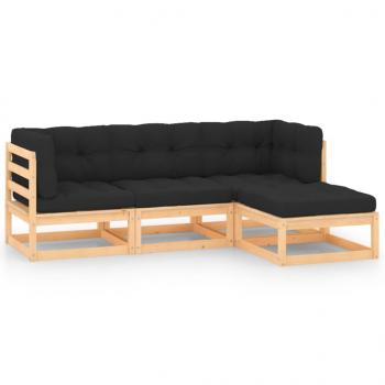 ARDEBO.de - 4-tlg. Garten-Lounge-Set mit Kissen Massivholz Kiefer