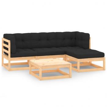 ARDEBO.de - 5-tlg. Garten-Lounge-Set mit Kissen Massivholz Kiefer