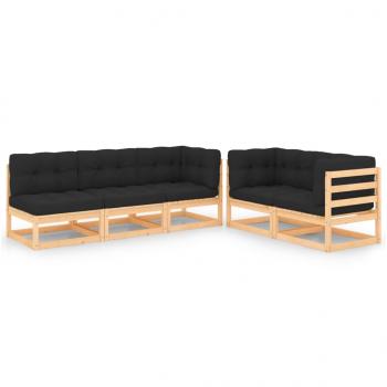 ARDEBO.de - 5-tlg. Garten-Lounge-Set mit Kissen Massivholz Kiefer