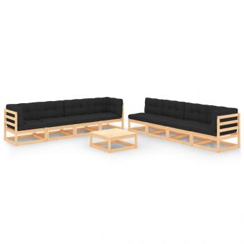 ARDEBO.de - 9-tlg. Garten-Lounge-Set mit Kissen Massivholz Kiefer