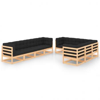 ARDEBO.de - 9-tlg. Garten-Lounge-Set mit Kissen Massivholz Kiefer