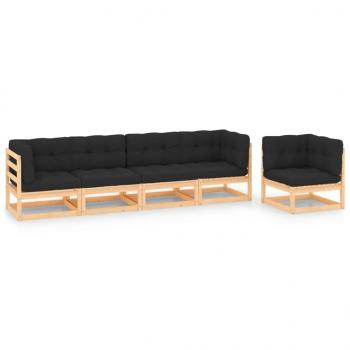 ARDEBO.de - 5-tlg. Garten-Lounge-Set mit Kissen Massivholz Kiefer