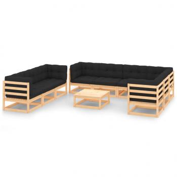 ARDEBO.de - 10-tlg. Garten-Lounge-Set mit Kissen Massivholz Kiefer