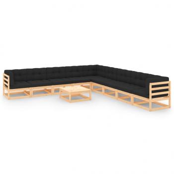 ARDEBO.de - 10-tlg. Garten-Lounge-Set mit Kissen Massivholz Kiefer