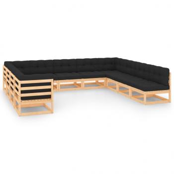 ARDEBO.de - 11-tlg. Garten-Lounge-Set mit Kissen Massivholz Kiefer