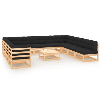 ARDEBO.de - 12-tlg. Garten-Lounge-Set mit Kissen Massivholz Kiefer