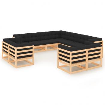 ARDEBO.de - 11-tlg. Garten-Lounge-Set mit Kissen Massivholz Kiefer