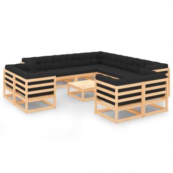 ARDEBO.de - 12-tlg. Garten-Lounge-Set mit Kissen Massivholz Kiefer