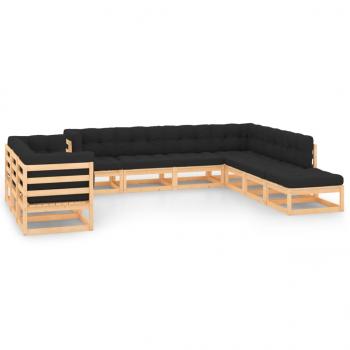 ARDEBO.de - 10-tlg. Garten-Lounge-Set mit Kissen Massivholz Kiefer