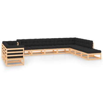 ARDEBO.de - 11-tlg. Garten-Lounge-Set mit Kissen Massivholz Kiefer