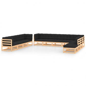 ARDEBO.de - 12-tlg. Garten-Lounge-Set mit Kissen Massivholz Kiefer