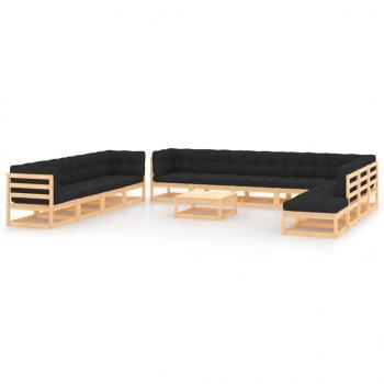 ARDEBO.de - 13-tlg. Garten-Lounge-Set mit Kissen Massivholz Kiefer