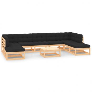 ARDEBO.de - 10-tlg. Garten-Lounge-Set mit Kissen Massivholz Kiefer