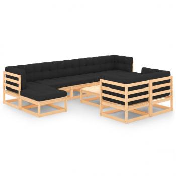 ARDEBO.de - 10-tlg. Garten-Lounge-Set mit Kissen Massivholz Kiefer