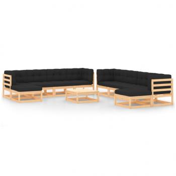 ARDEBO.de - 11-tlg. Garten-Lounge-Set mit Kissen Massivholz Kiefer