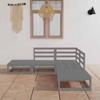 ARDEBO.de - 5-tlg. Garten-Lounge-Set Grau Massivholz Kiefer