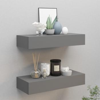 ARDEBO.de - Wandregale mit Schubladen 2 Stk. Grau 60x23,5x10 cm MDF