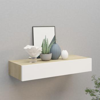 ARDEBO.de - Wandregal mit Schublade Eichen-Optik und Weiß 60x23,5x10 cm MDF