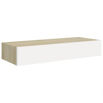 Wandregal mit Schublade Eichen-Optik und Weiß 60x23,5x10 cm MDF