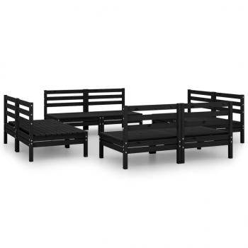 8-tlg. Garten-Lounge-Set Schwarz Massivholz Kiefer