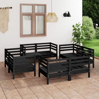 ARDEBO.de - 8-tlg. Garten-Lounge-Set Schwarz Massivholz Kiefer