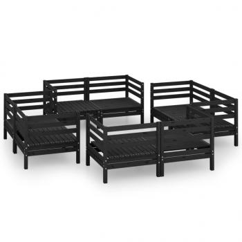 8-tlg. Garten-Lounge-Set Schwarz Massivholz Kiefer