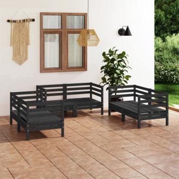 ARDEBO.de - 6-tlg. Garten-Lounge-Set Schwarz Massivholz Kiefer