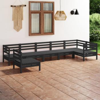 ARDEBO.de - 7-tlg. Garten-Lounge-Set Massivholz Kiefer Schwarz