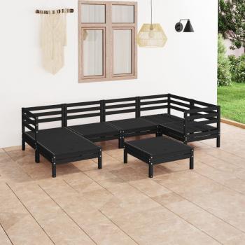 ARDEBO.de - 7-tlg. Garten-Lounge-Set Massivholz Kiefer Schwarz