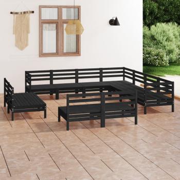 ARDEBO.de - 11-tlg. Garten-Lounge-Set Massivholz Kiefer Schwarz