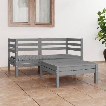 ARDEBO.de - 3-tlg. Garten-Lounge-Set Grau Kiefer Massivholz