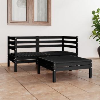 ARDEBO.de - 3-tlg. Garten-Lounge-Set Schwarz Massivholz Kiefer