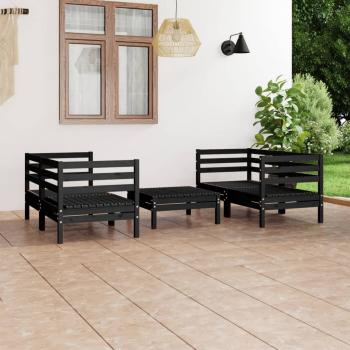 ARDEBO.de - 5-tlg. Garten-Lounge-Set Schwarz Massivholz Kiefer