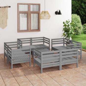 ARDEBO.de - 9-tlg. Garten-Lounge-Set Grau Kiefer Massivholz