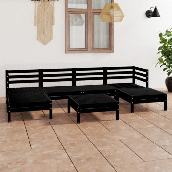 ARDEBO.de - 7-tlg. Garten-Lounge-Set Schwarz Massivholz Kiefer